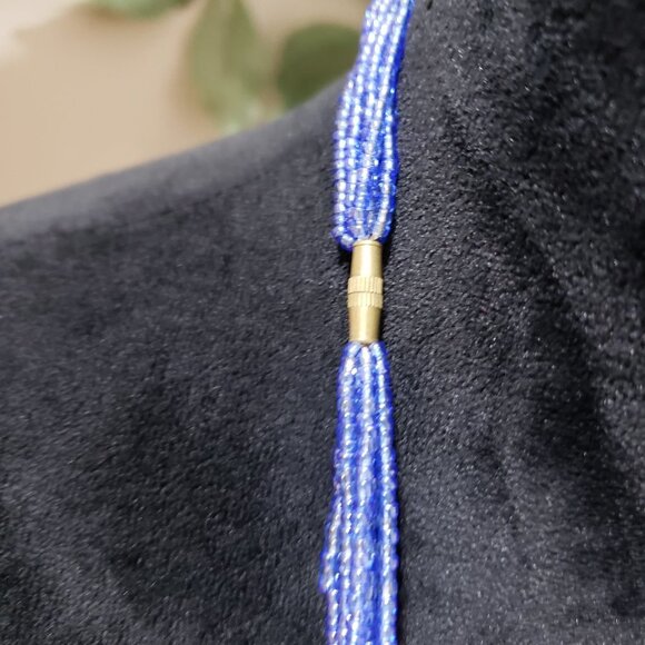 Womens Fashion Chunky Multi Strand Elegant Blue Seed Beaded Big Pendant Necklace - Picture 6 of 6